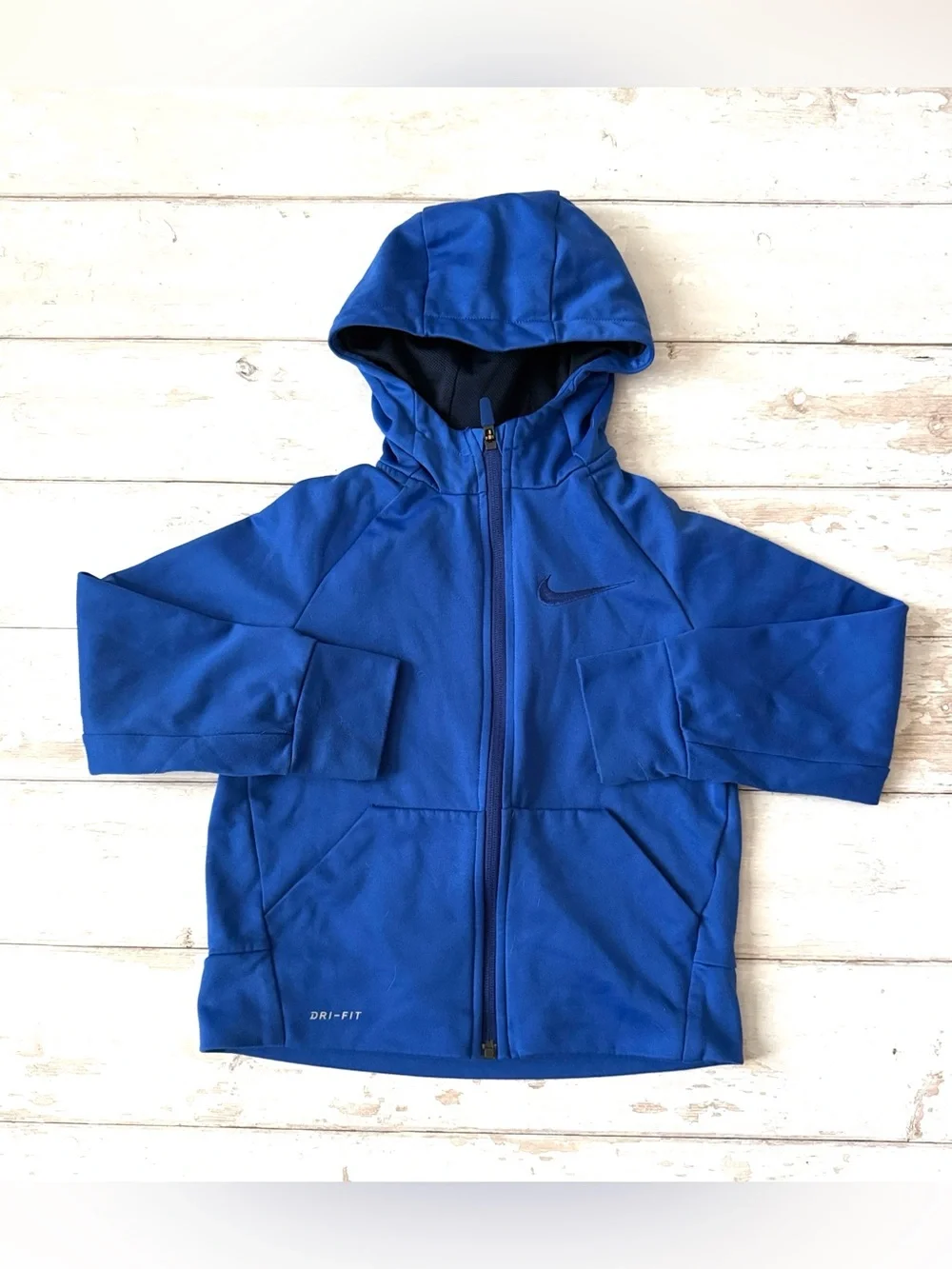Nike Dri-Fit XS 4/5 Boys Kids Blue Zip Up Jacket Lightweight Hoodie 4T 5T